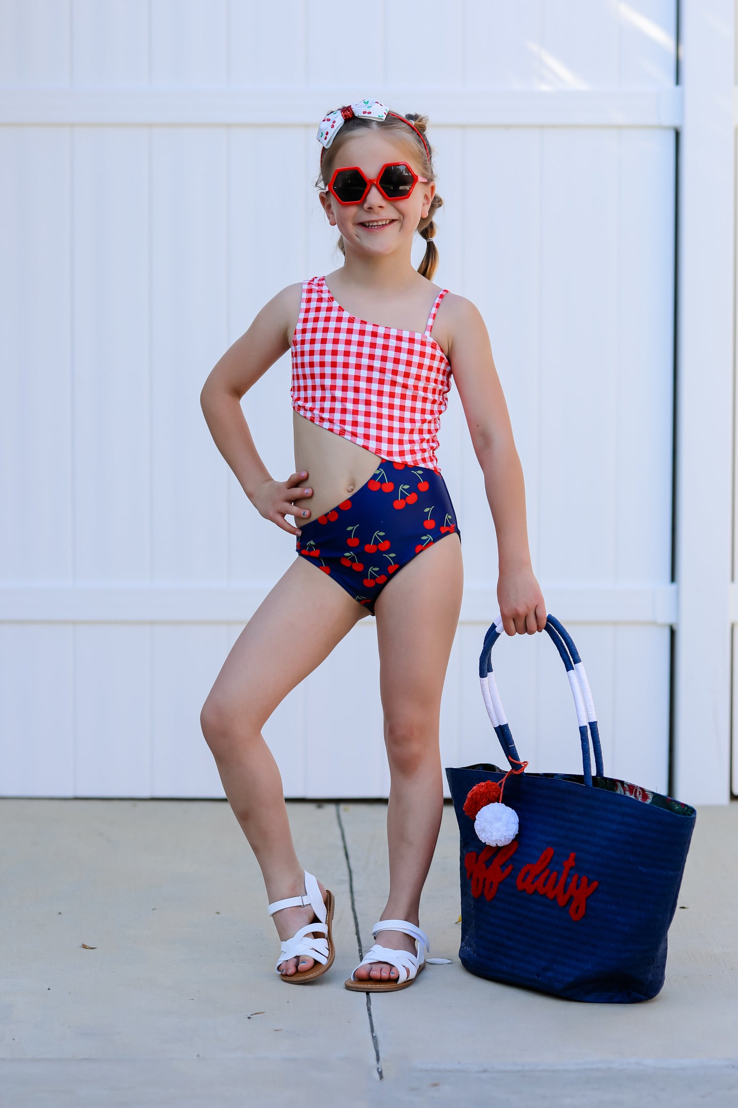 Cutout One Piece - Red Gingham and Cherry