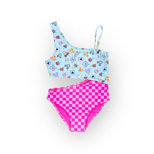 Cutout One Piece - Snacks & Pink Check