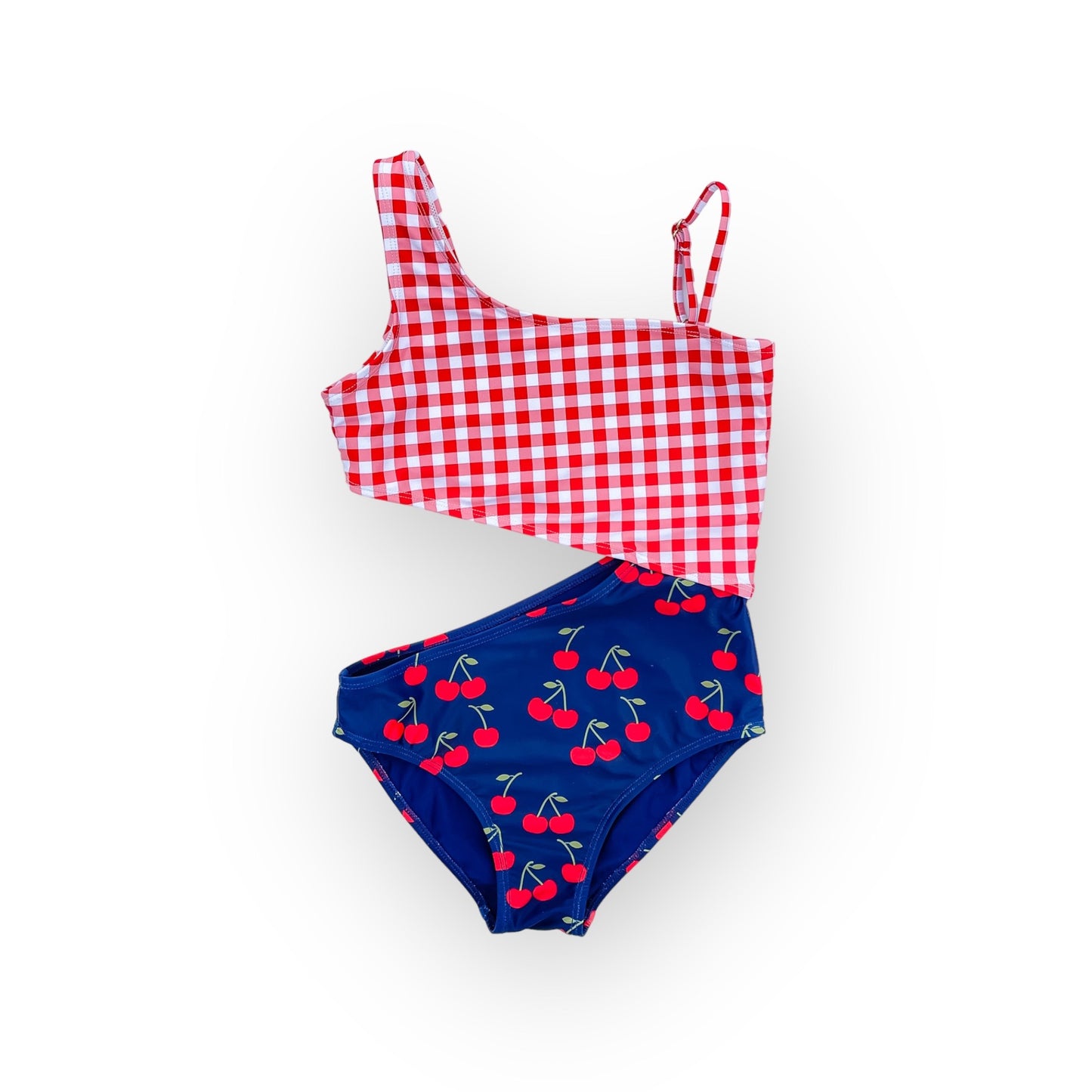 Cutout One Piece - Red Gingham and Cherry